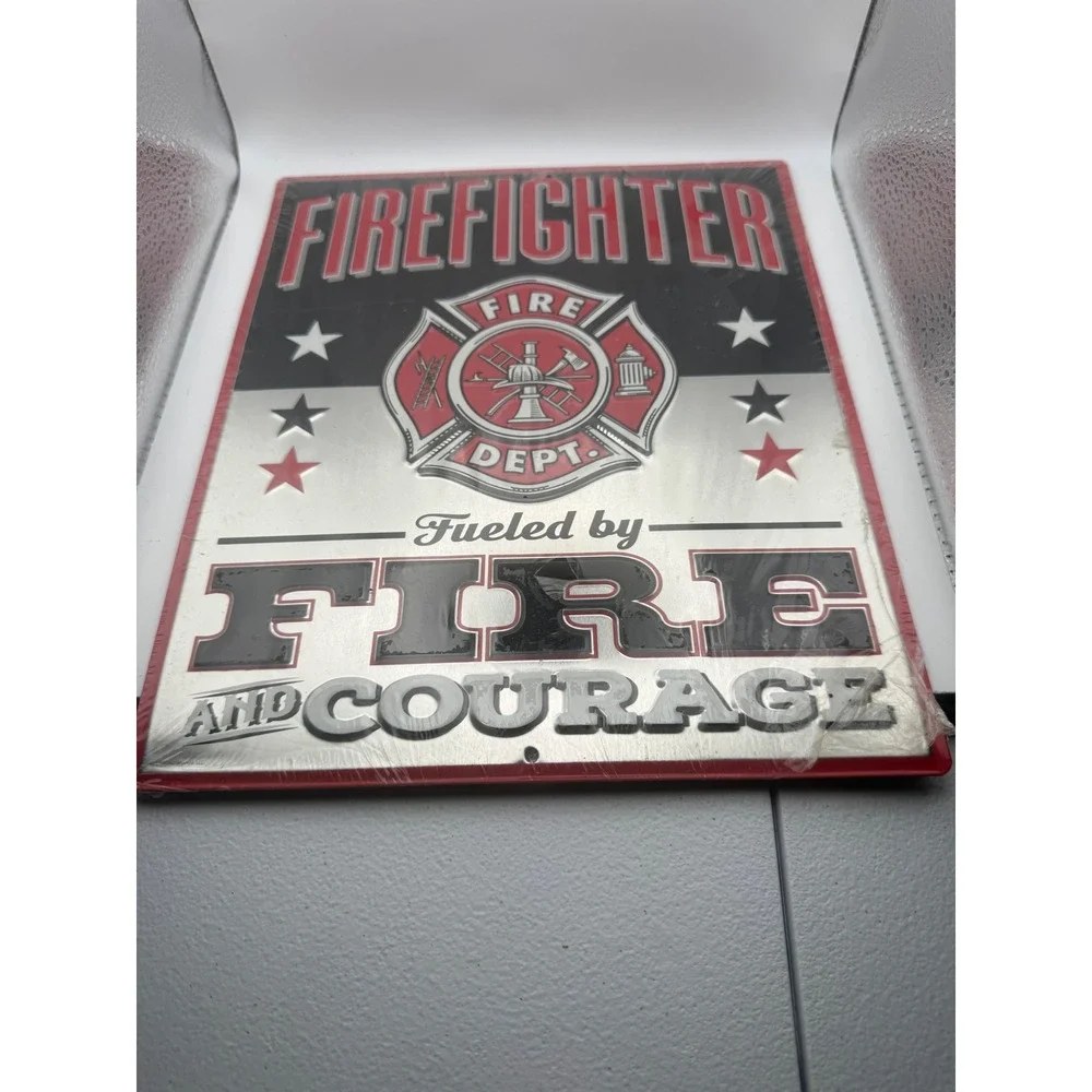 Firefighter Fueled by Fire and Courage Embossed Tin Sign 10x12 Open Road Brands